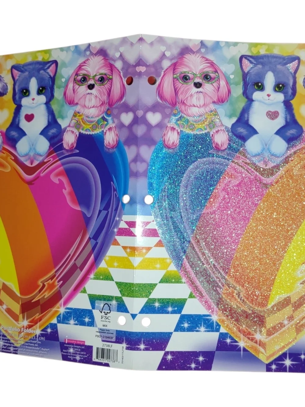 Lisa Frank Glitter Rainbow Heart Notebook Binder Pocket